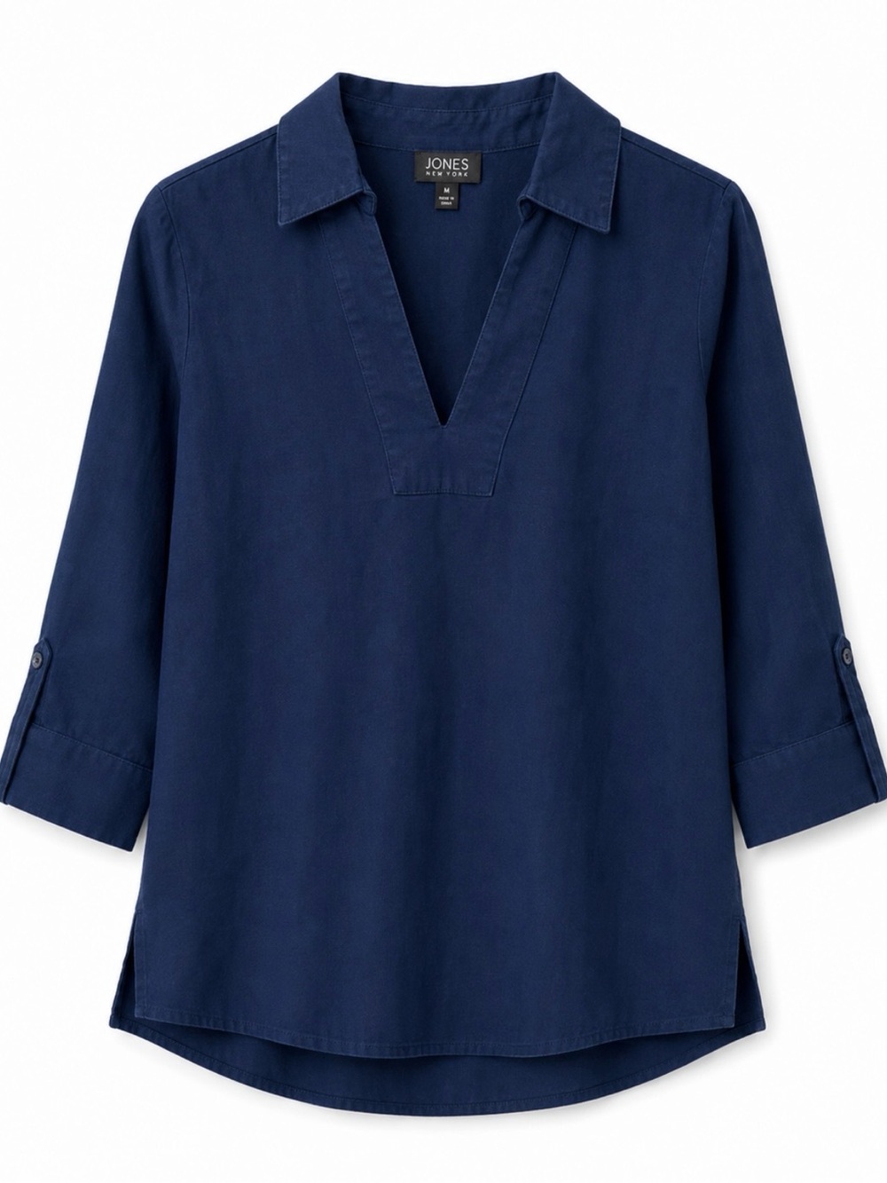 Jones New York Navy Split V-Neck Collared Tunic